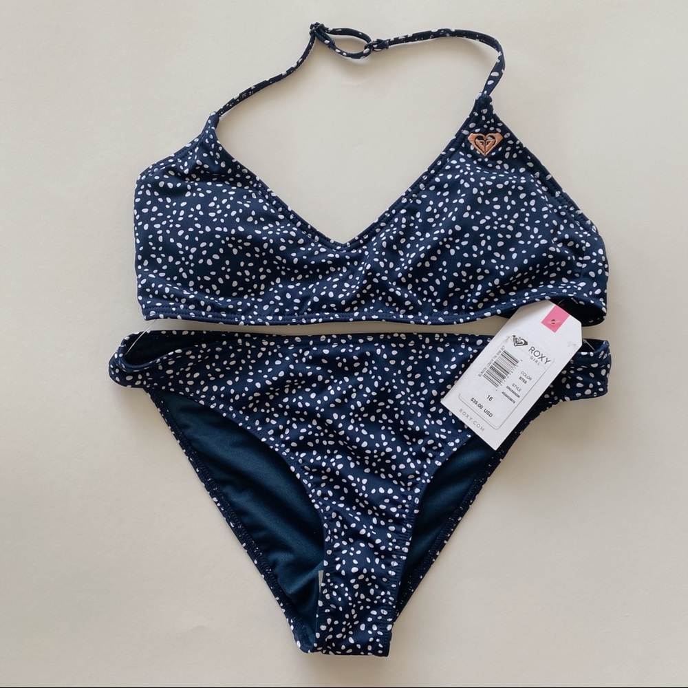 NWT ROXY SPECKLED NAVY BIKINI SET